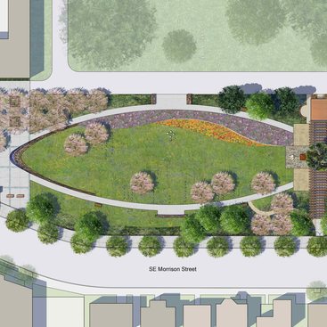 rendering of block 14 heritage garden and memorial