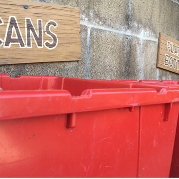 red recycling bins