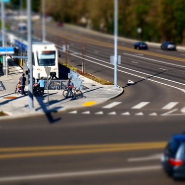 MAX station, bikers, walkers, drivers 