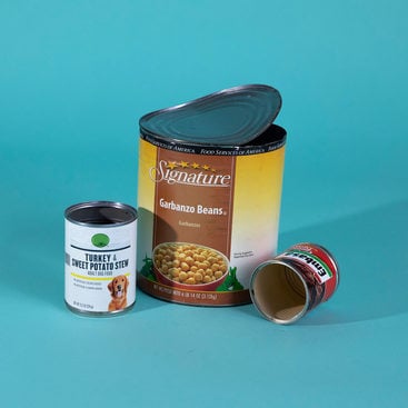 three different sizes of metal cans that can be recycled