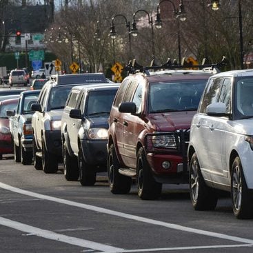 a line of cars in traffic