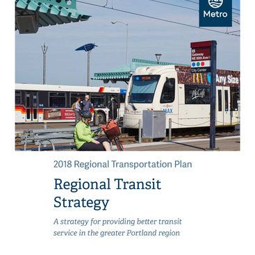 Cover of Regional transportation plan; photo of people boarding Max train and buspeople boarding Max train and bus; 