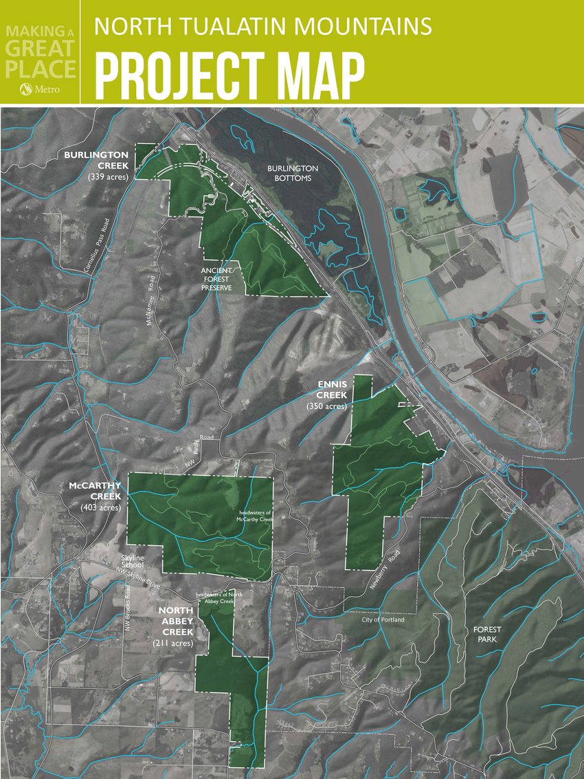 map of North Tualatin Mountains sites