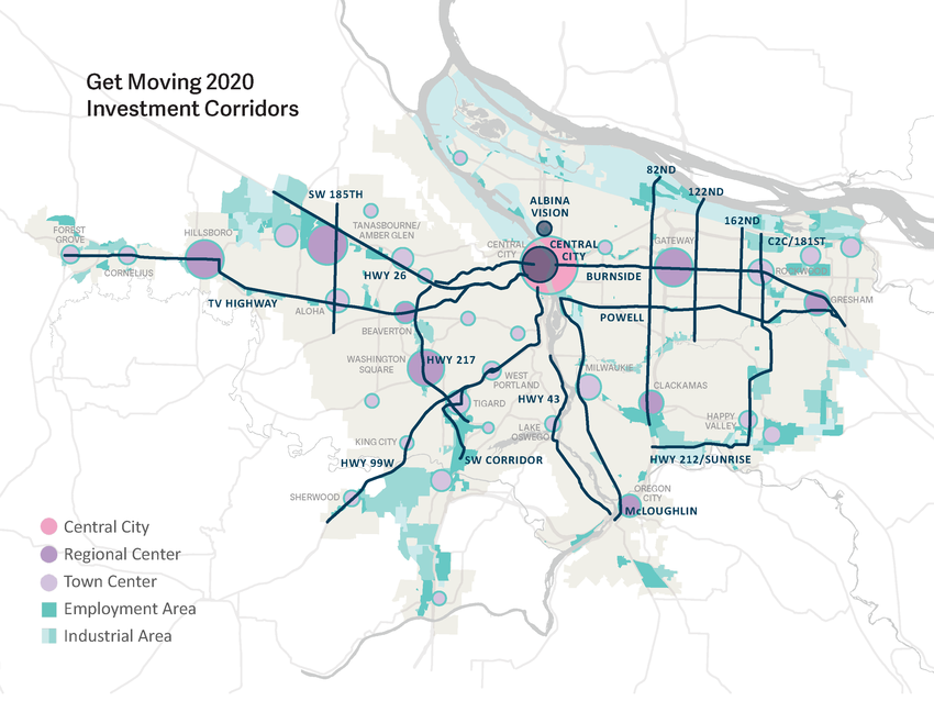 Map of proposed corridors for Get Moving 2020 mesaure