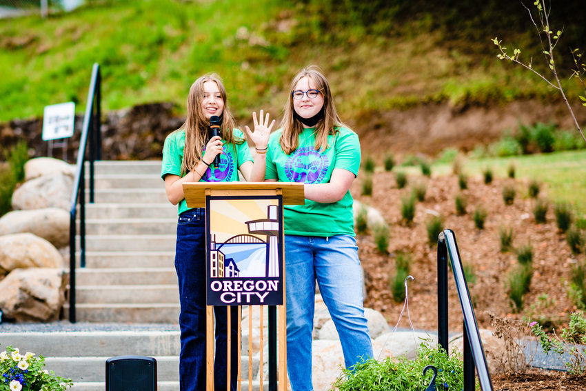 Image of girl scouts speaking at the DC Latourette Park ribbon cutting