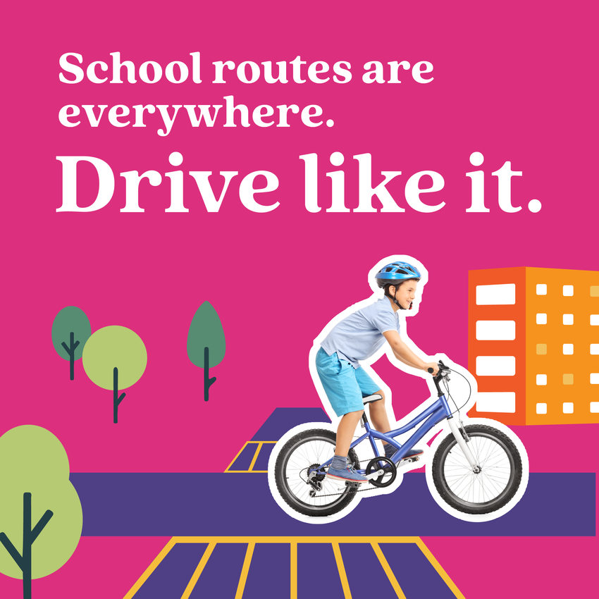 Social media graphic showing a kid on a bike