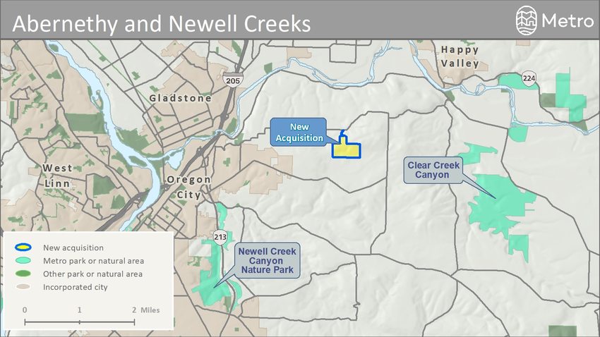 map showing general location of new acquisition, east of Oregon City and west of Happy Valley