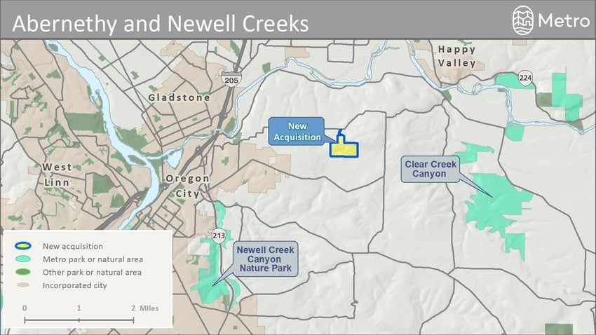 map showing general location of new acquisition, east of Oregon City and west of Happy Valley