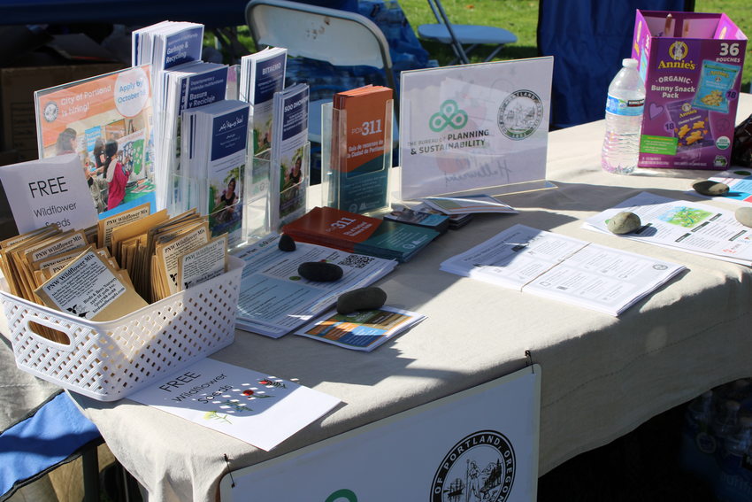 A table with a lot paper pamphlets of local resources City of Portland resources