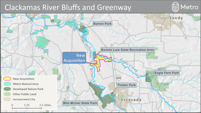 Map shows a large highlighted area near the confluence of Eagle Creek and the Clackamas River, north of Estacada and just south of Bonnie Lure State Recreation Area