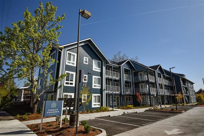 the outside of Findley Commons, an affordable housing residence that serves veterans