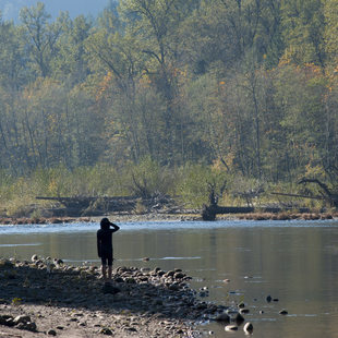 photo of a kid looking out over the Sandy River at Oxbow Regional Park