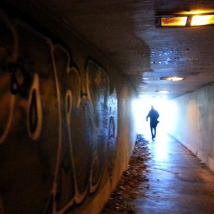 Inside the Naito ped tunnel in South Portland