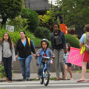 Kids biking and walking to school. Credit: Jonathan Maus