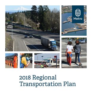 Cover of regional transportation plan; collage of transportation photos