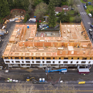 Aerial view of a building under construction