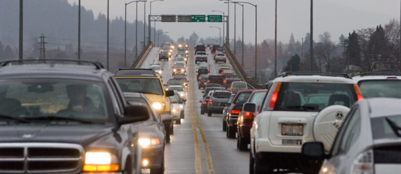 photo of traffic on a freeway bridge