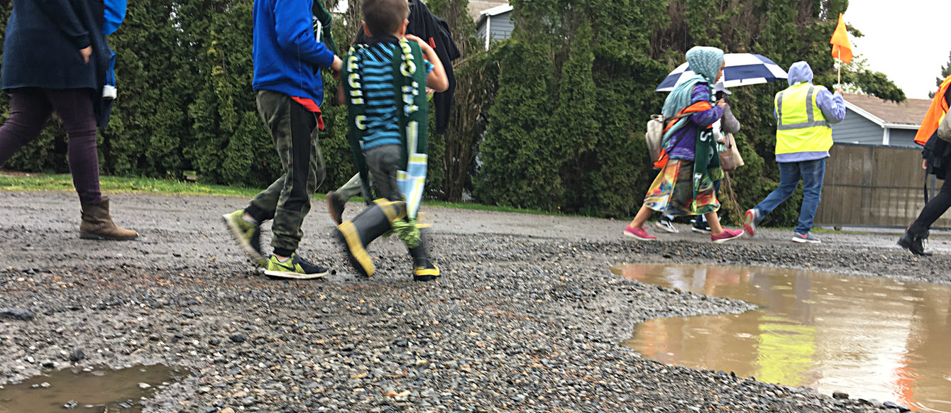 Schoolkids on an unpaved street 