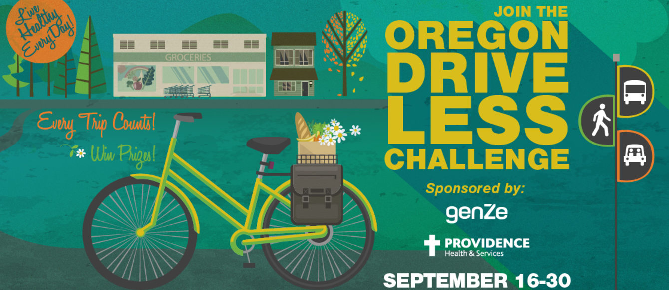 Promotional graphic for Oregon Drive Less Challenge