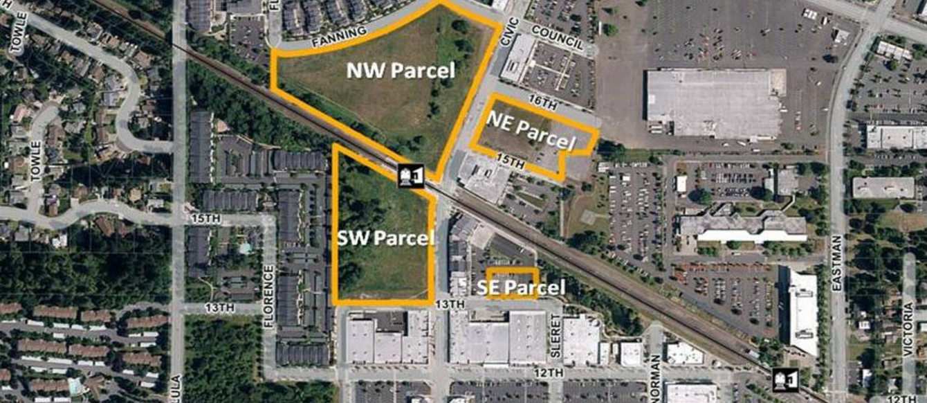 aerial image highlighting parcels in the Gresham Civic Neighborhood