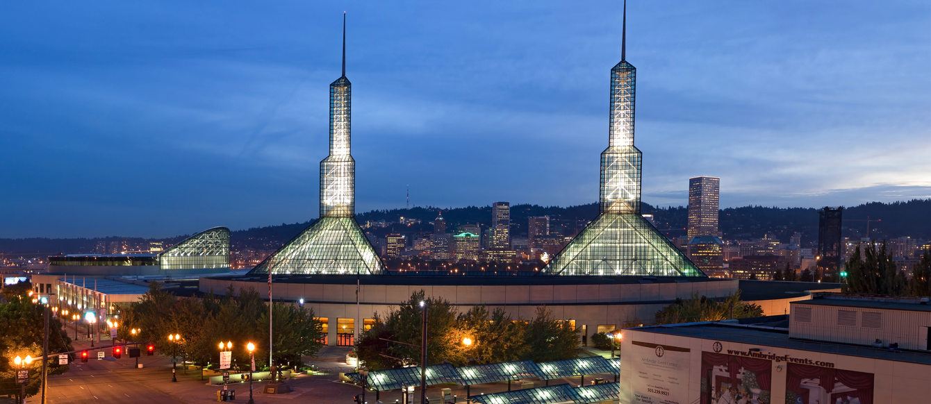 Oregon Convention Center at dusk