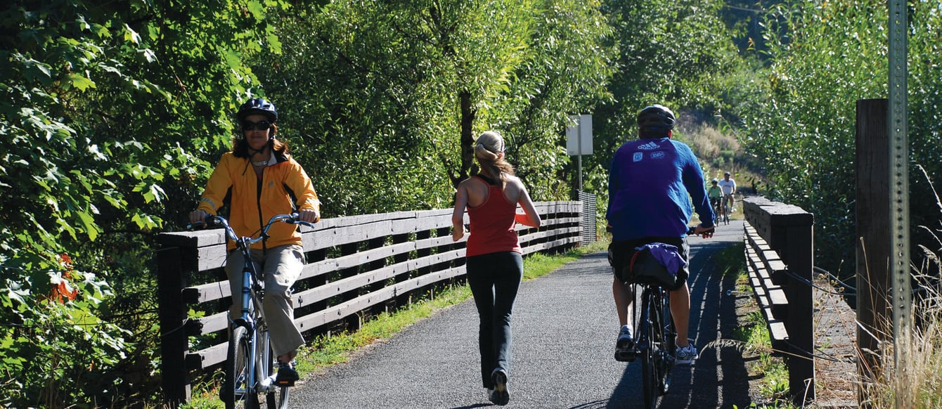 People walking and biking on a trail