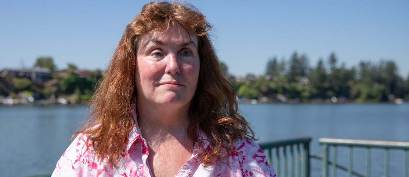 Patricia Kepler on the fishing dock at Blue Lake Regional Park