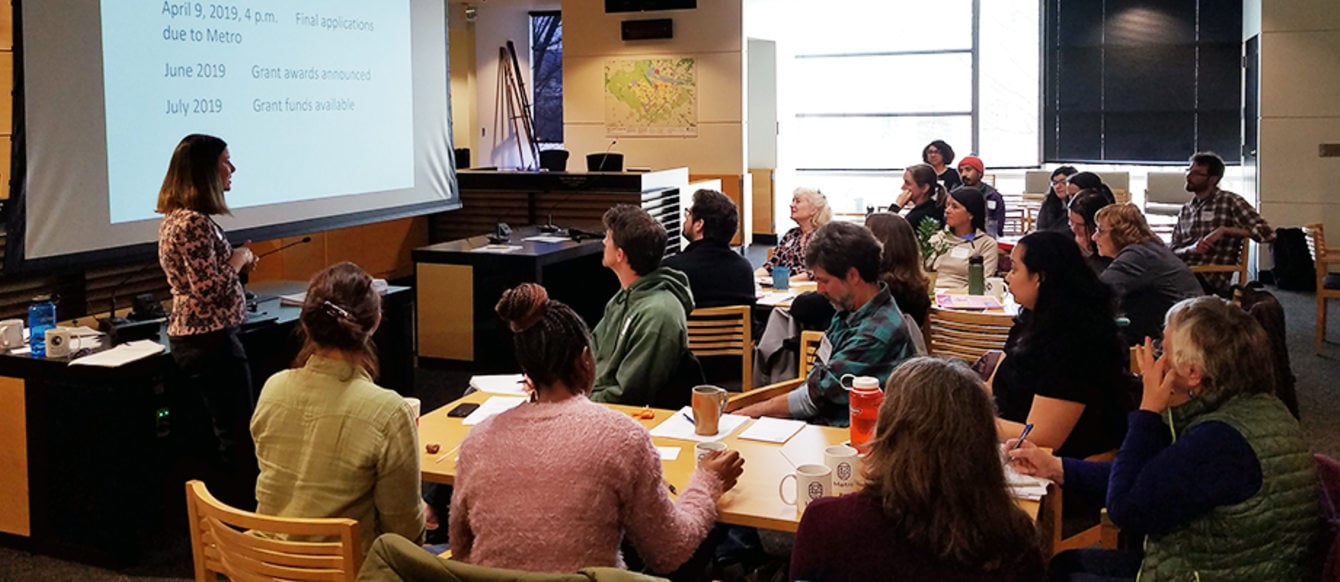 Attendees representing environmental, community-based and culturally specific organizations gathered in the Metro Council Chambers for an all-day equity training.