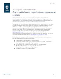 Community based organization engagement reports 