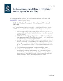 List of approved receptacle colors by vendor
