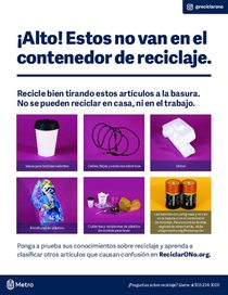 ¡Alto! Estos no van en el contenedor de reciclaje – folleto en español