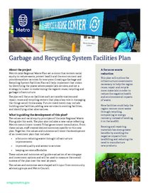 Garbage and recycling system facilities plan values and outcomes summary flyer