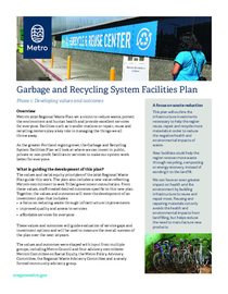 Garbage and recycling system facilities plan values and outcomes summary flyer