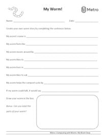 My worm story worksheet