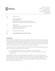 Housing Bond Preparedness Management Letter