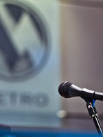 photo of a microphone in the council chamber