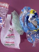 Plastic shopping bag, hamburger bun bag and toilet paper wrap