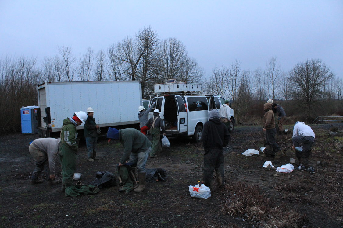 photo of planting crew donning gear