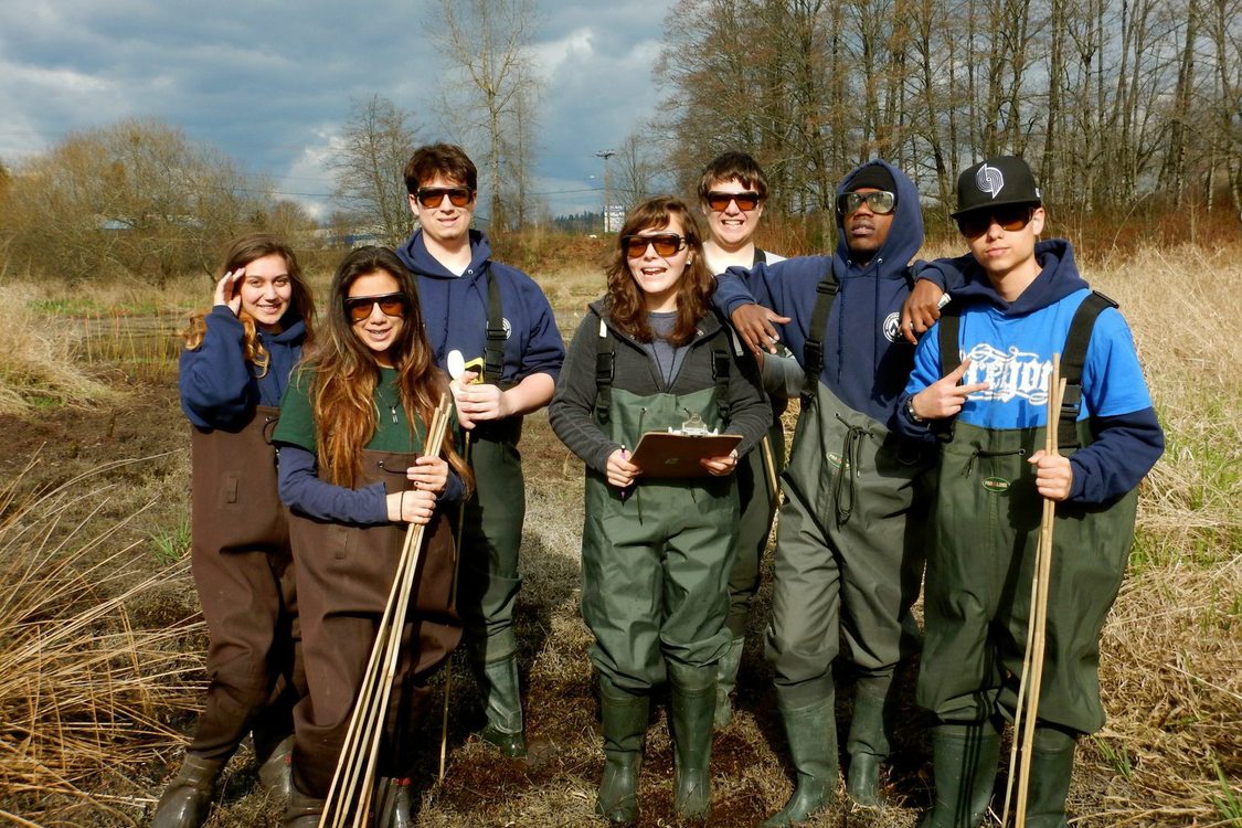 photo of YEC youth doing amphibian monitoring