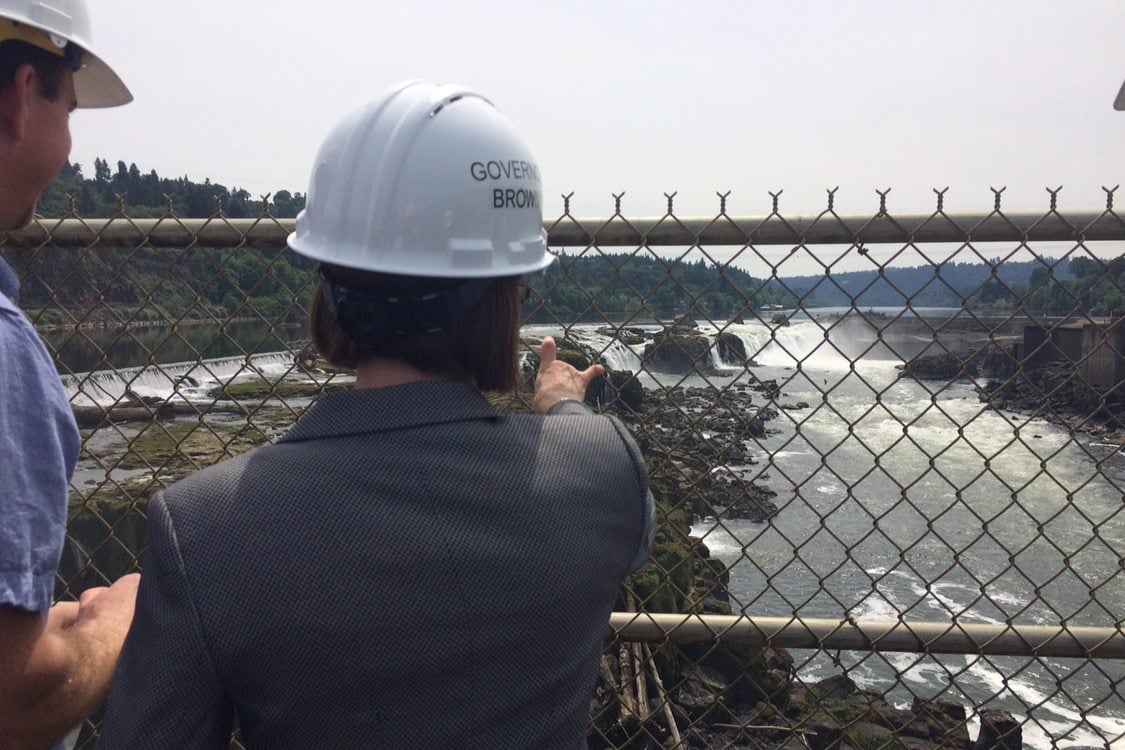 photo of Gov. Kate Brown at Willamette Falls