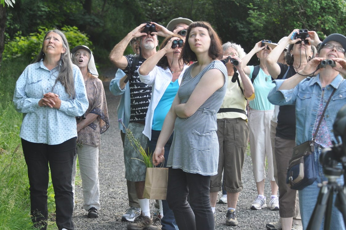 photo of Judy BlueHorse Skelton leading a group at Oaks Bottom Wildlife Refuge