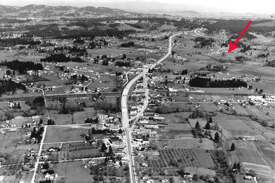 Tigard aerial 1950 featuring Tigard Triangle
