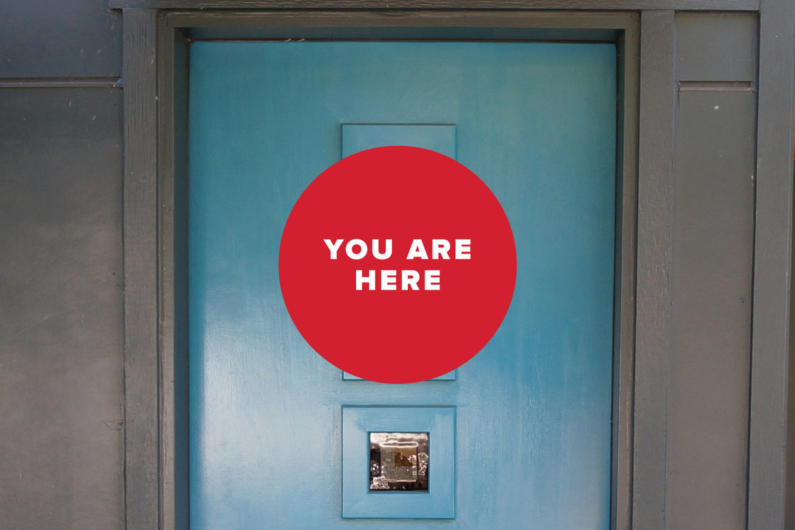 You are here blue door