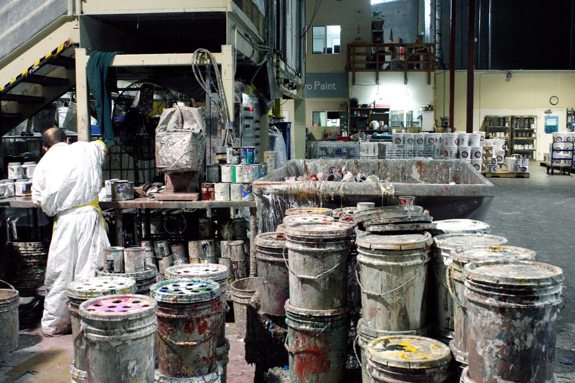 Sorting paint at the MetroPaint facility on Swan Island on Oct. 30, 2015.