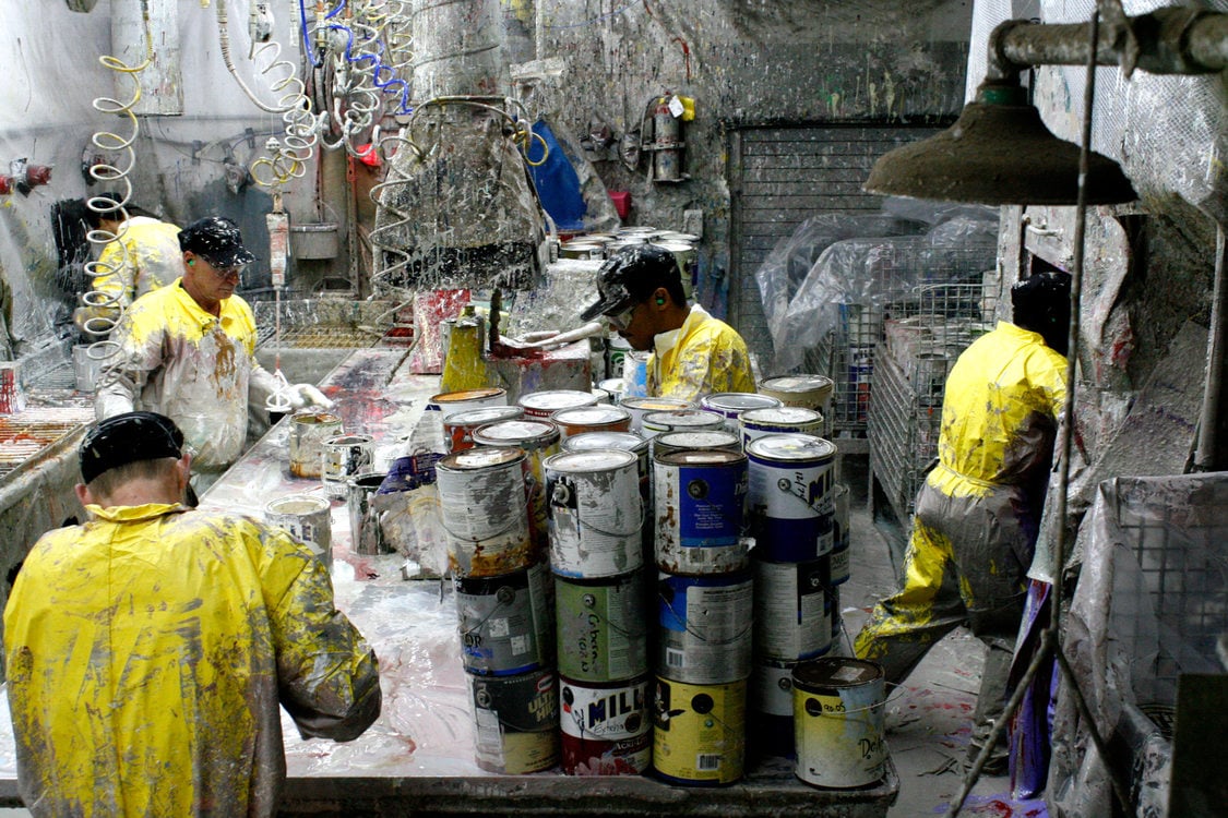 Sorting paint at the MetroPaint facility on Swan Island on Oct. 30, 2015.