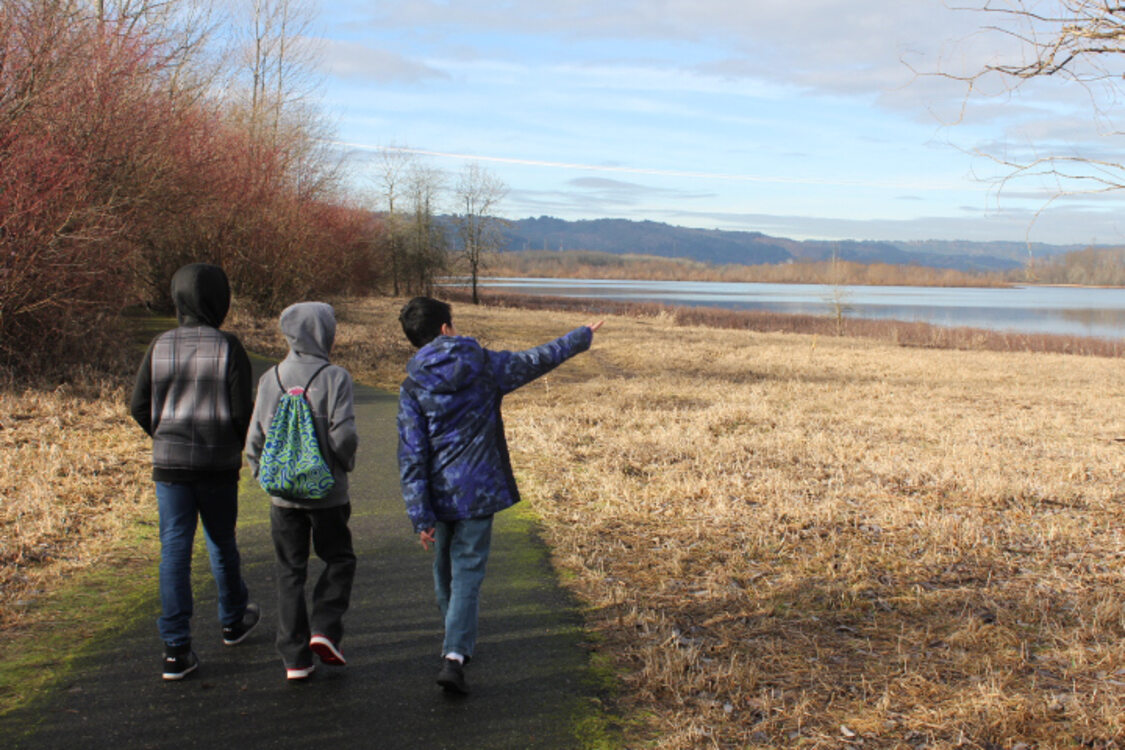 Students explore Smith and Bybee Natural Area.