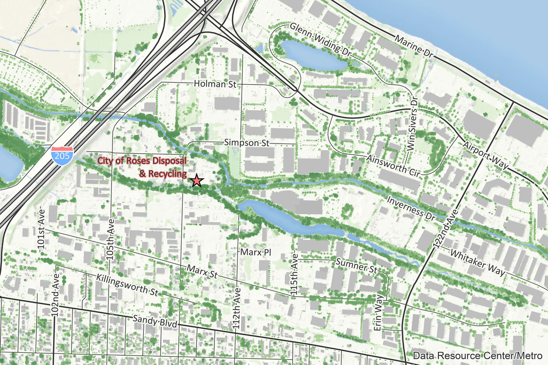 map of City of Roses Recycling facility location