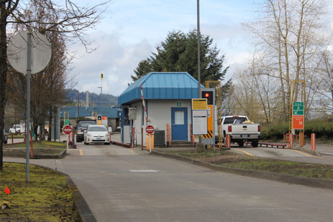 Customers check in at the scale house, where their vehicles are weighed before they start unloading.