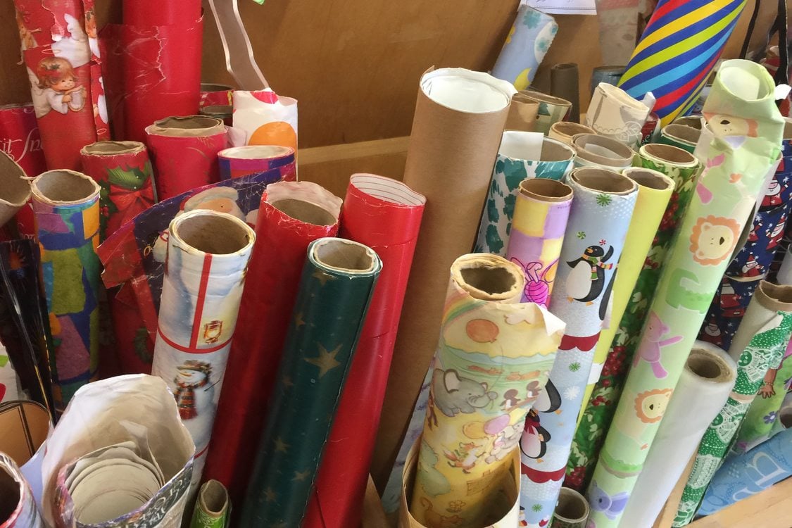 used rolls of wrapping paper