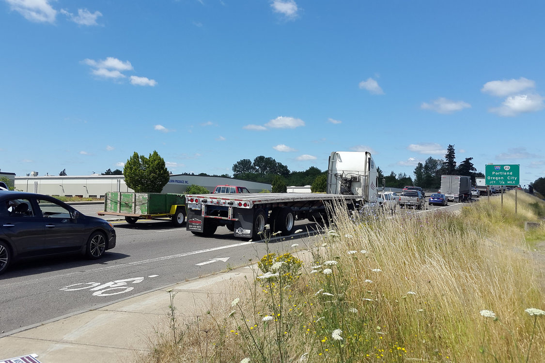 Traffic backs up on Highway 212 in Clackamas.